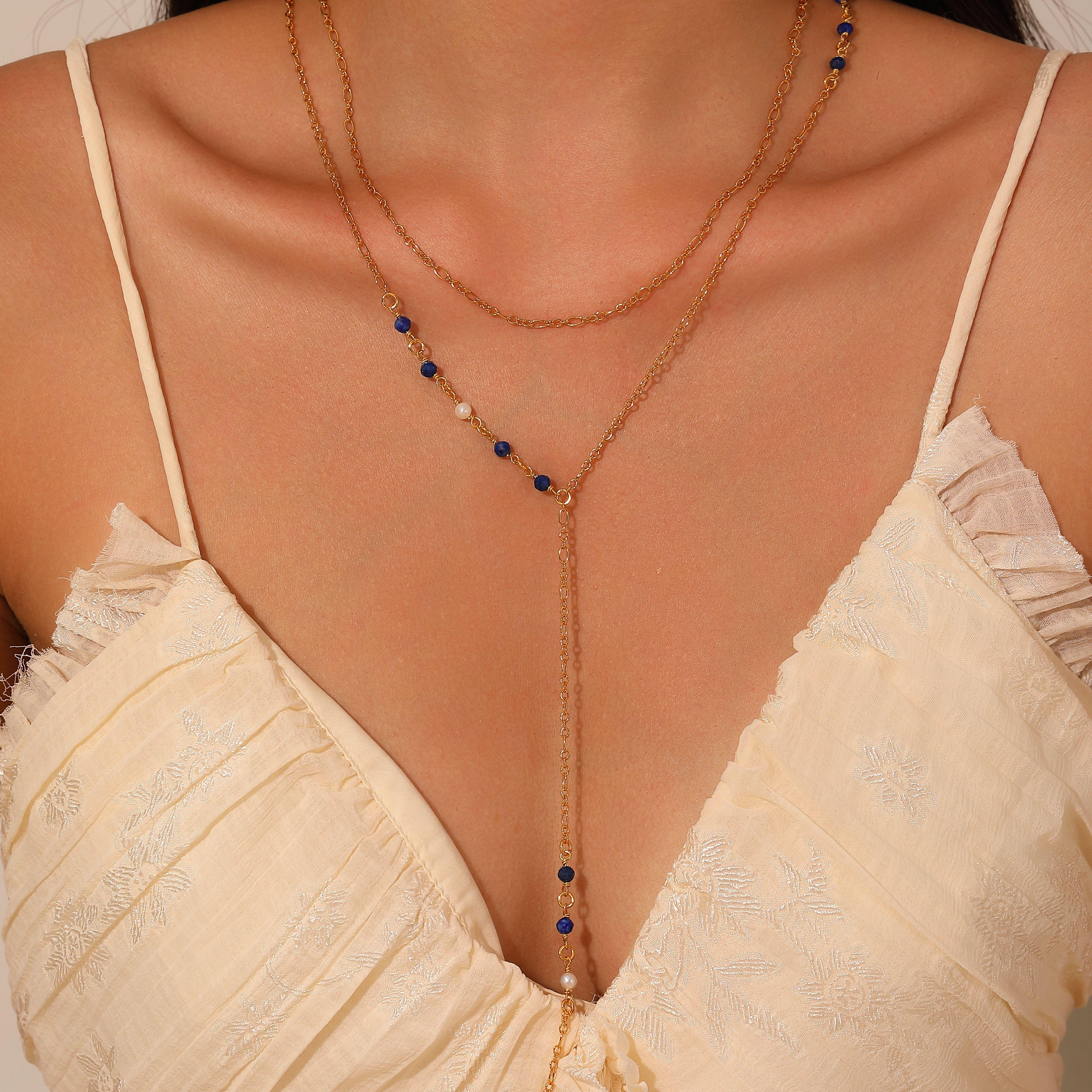 Trendy Unisex Necklace Featuring Blue Crystal Daisy and Gold Plated Chain Design 24inches&NK17574F