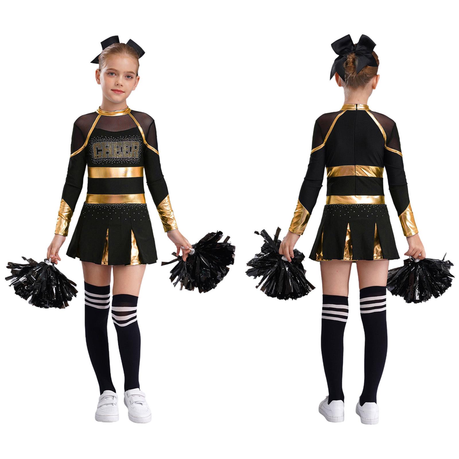 

Детский костюм лидера группы поддержки на Хэллоуин, униформа черлидинга, платье с помпонами и носками, карнавальный нарядный наряд для вечеринки 5-6 Years