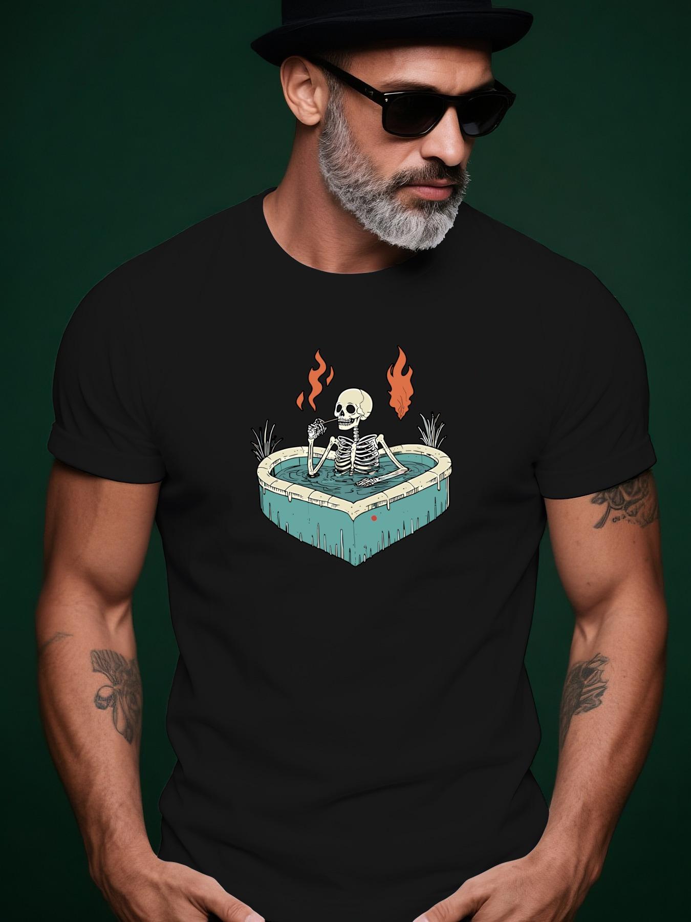 Skeleton Bathing Graphic Print Casual Tshirt - Summer Sho... L