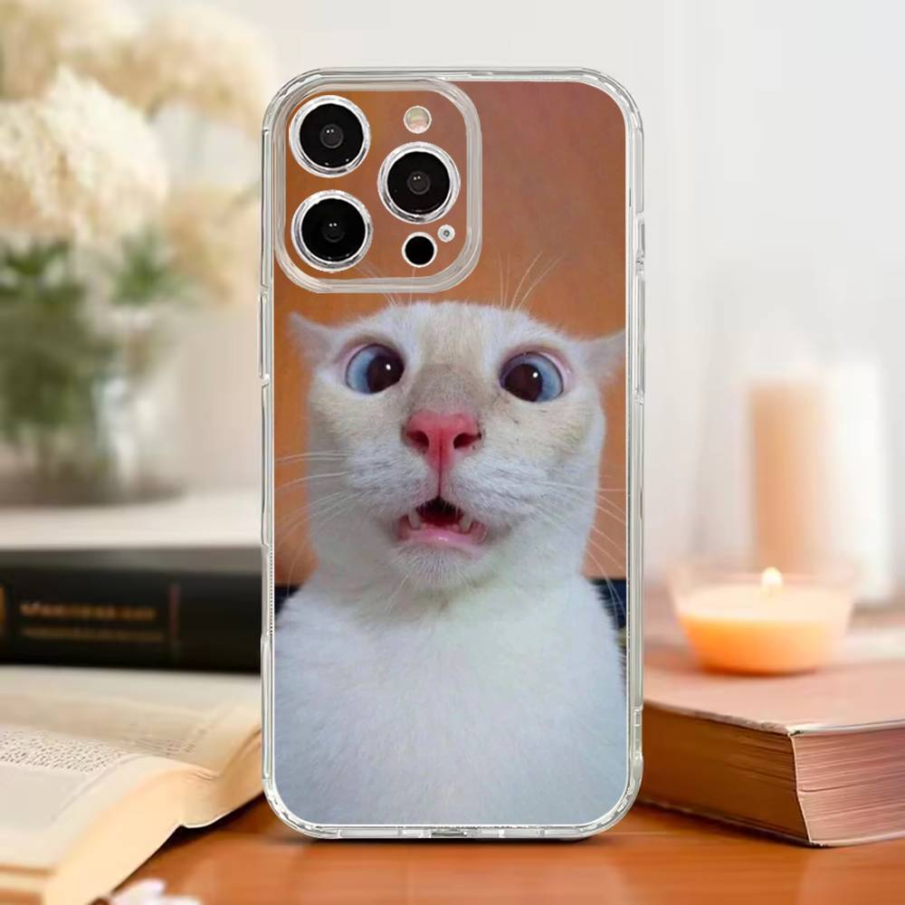 Funny Cat Memes Phone Case For iPhone17,16,15,14,13,12,11 Plus,Pro Max,Soft Transparent Cover