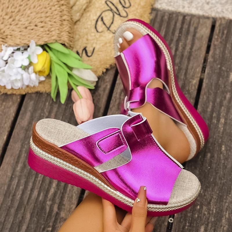 Ein-Wort-Keilabsatz-Fischmaul-Sandalen Damensandalen Schnürsenkel Strand Große Größe Sommer Beliebt Schnalle Neues Modell