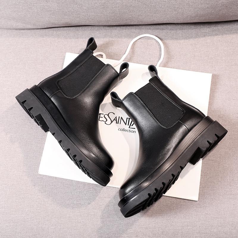 Processing Custom Martin Boots Women's Leather 2025 New Cigarette Tube Platform Chelsea Short Boots Women