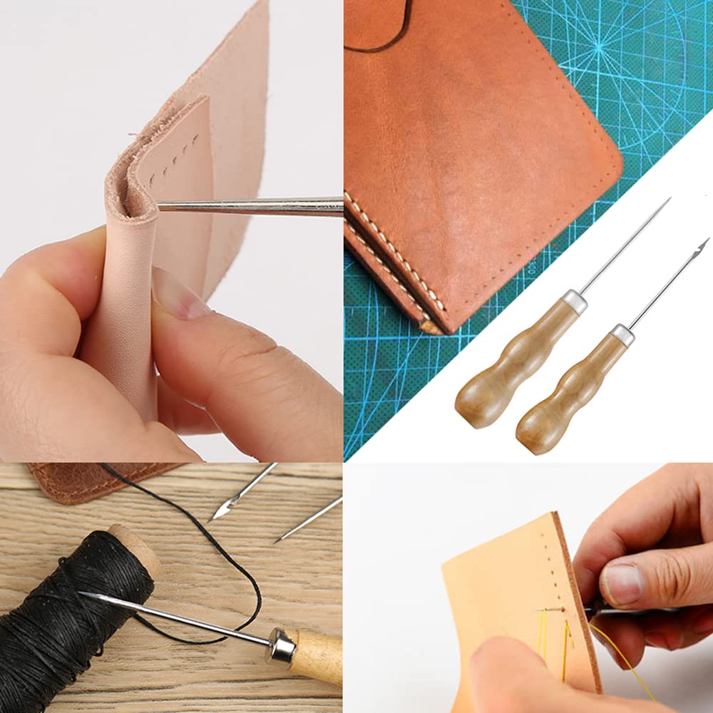 YFFSFDC Leathercraft Tool Set for Hand Includes Waxed and Presser Foot for DIY Hand Sewing and Leather Cord Sewing 14-Piece Sewing, Thread, Needles,