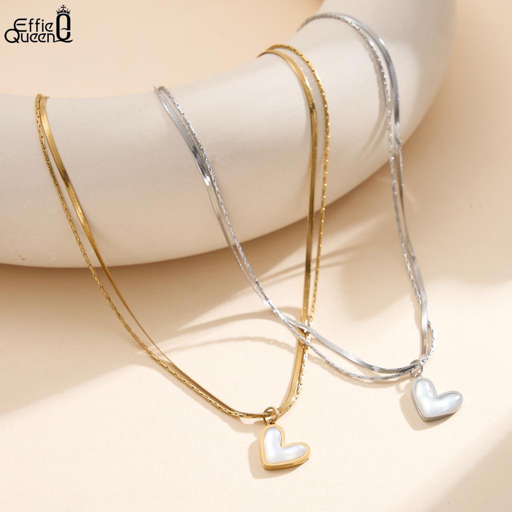 EFFIE QUEEN Stainless Steel 18k Gold Snake Chain Heart Pendant Necklace Romantic Jewelry for Women Wedding Party Banquet STMN08