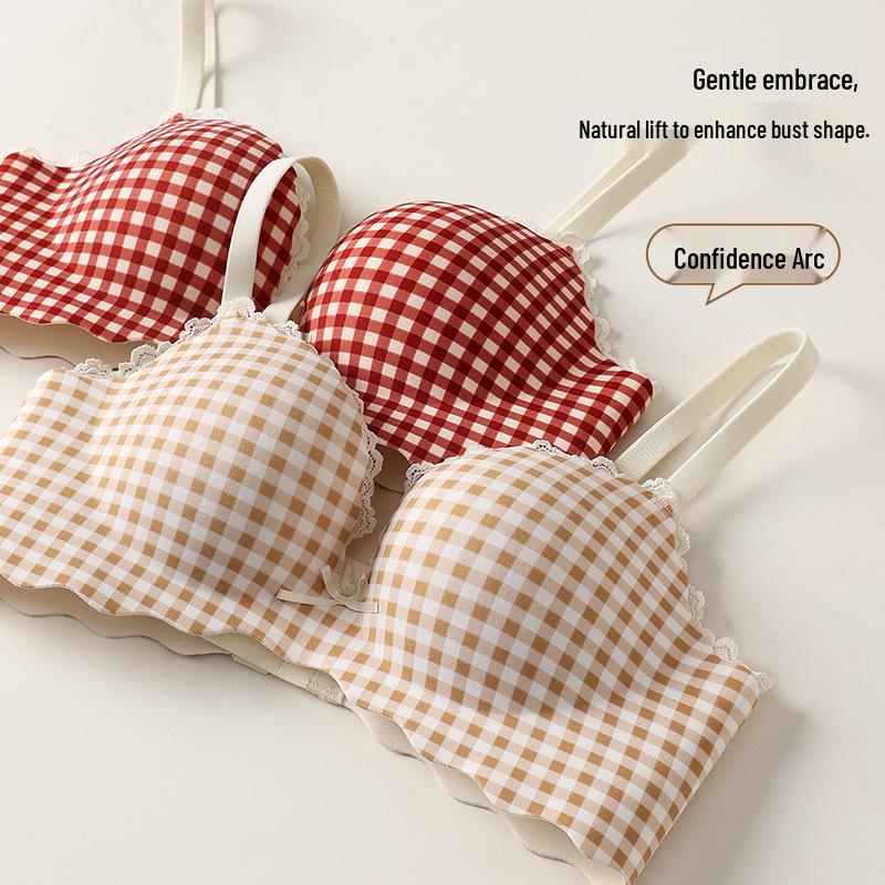 3D Push-Up karierte Unterwäsche: Vergrößert kleine Brüste, Dicke Cups für einen vollen, angehobenen und bequemen Look.