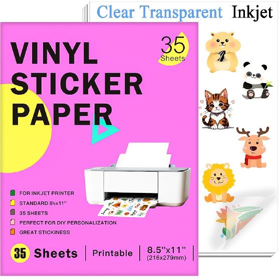 Ruibytree 30 Sheets Printable Clear Vinyl Sticker Paper for Inkjet Printers,Transparent Paper of 8.5x11 "DIY Personalized Self-adhesive Paper That is