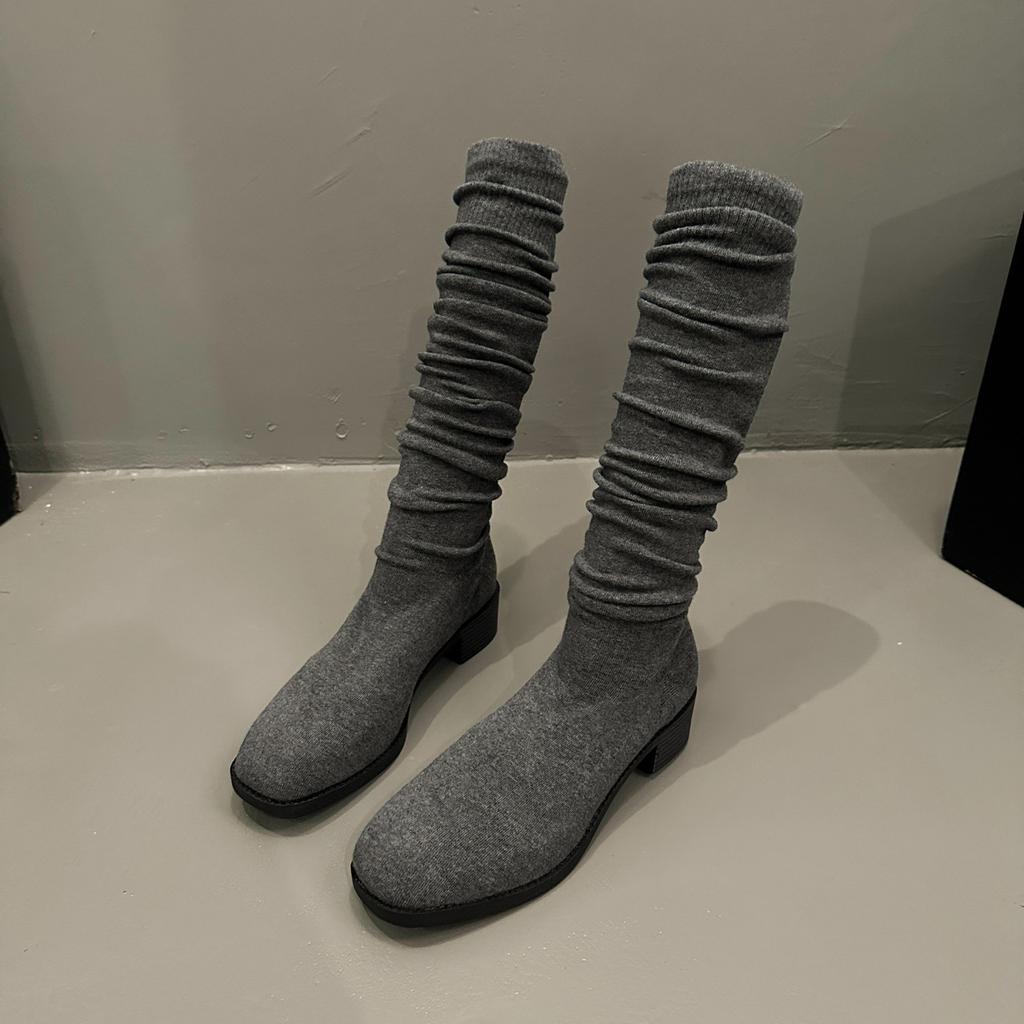 Long tube knitted wool over the knee high heels women's new elastic socks boots stockings boots thin boots women