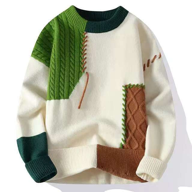 Color Matching Crew Neck Sweater Men S Autumn And Winter Loose Trendy Brand Bottoming Knitted Sweater Youth Leisure M