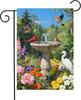 Spring Lush Garden Owers Birds Cardinal Parrot Stone Birdbath, 12"x 18" RRI