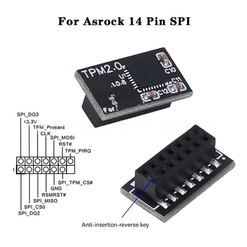 TPM 2.0 Module SPI 14Pin Module Motherboard TPM2.0 Remote Card Encryption Security Board Electronic Component Module