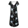 Women Short Sleeves High Slit Vintage Print Backless Sundresses for Summer