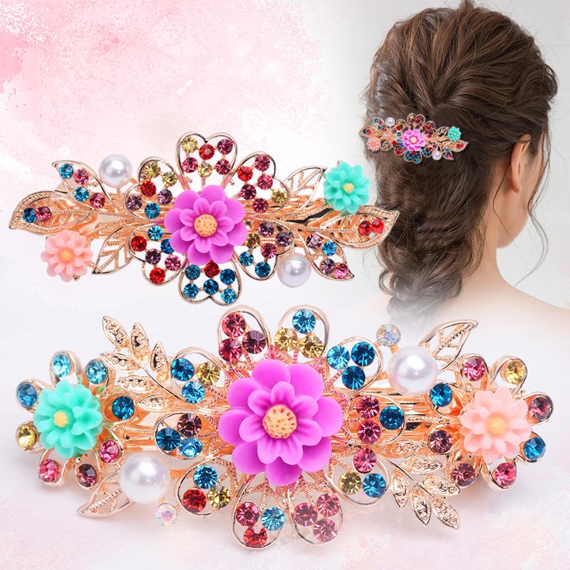 Korean Rhinestone Spring Hair Clip - Versatile Medium/Large Size for Women