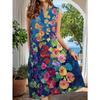 Women'S Sleeveless Split Neck Floral Print Dress Casual Loose Fit Flowy Midi Dress for Beach Vacation & Summer Daily Wear