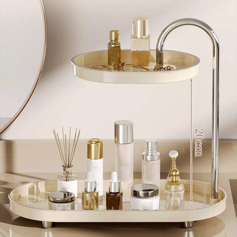 Stylish Modern Tabletop Rack Removable Double Layer Storage Rack Space-Saving Makeup Display Makeup Display Stand Bathroom