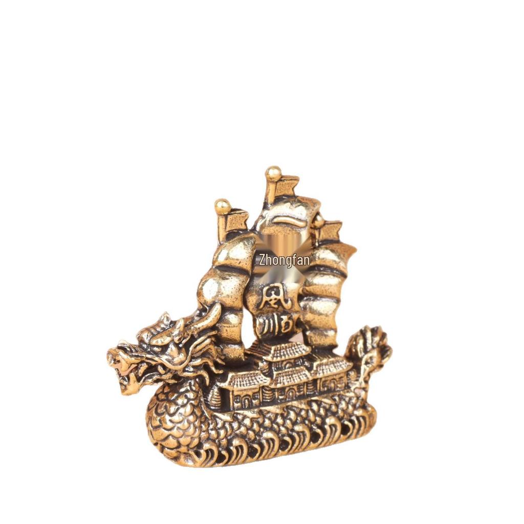 Brass Dragon Ship Ornament - Smooth Sailing Decoration for Home or Office