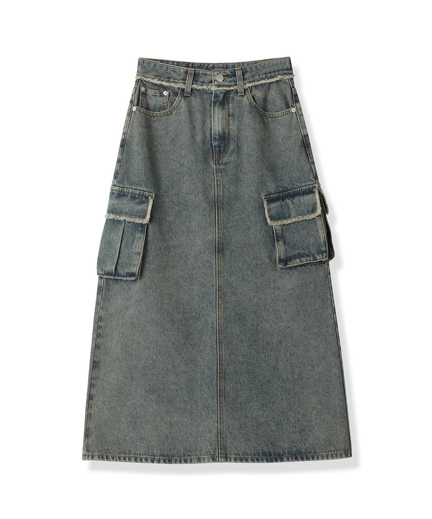 AVANDRESS Harper Tassel Pocket Denim Long Skirt Yellow Blue