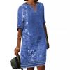 Abito Casual da Donna Primavera Estate Stampa Etnica Scollo a V Morbido Comodo Vita Alta Slim All-Match