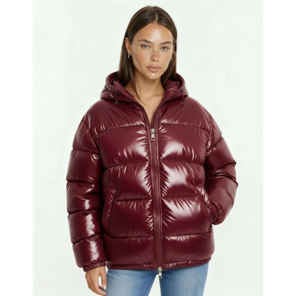 Damen Kapuze Langarm Einfarbig Daunenjacke Lockerer Schnitt Freizeit Wintermantel