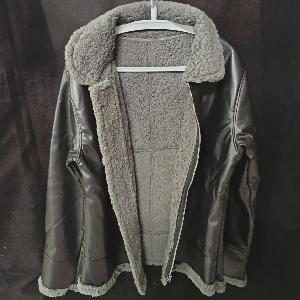 Men's Nordic Winter Faux Fur Coat with Zipper and PU Leather Collar.