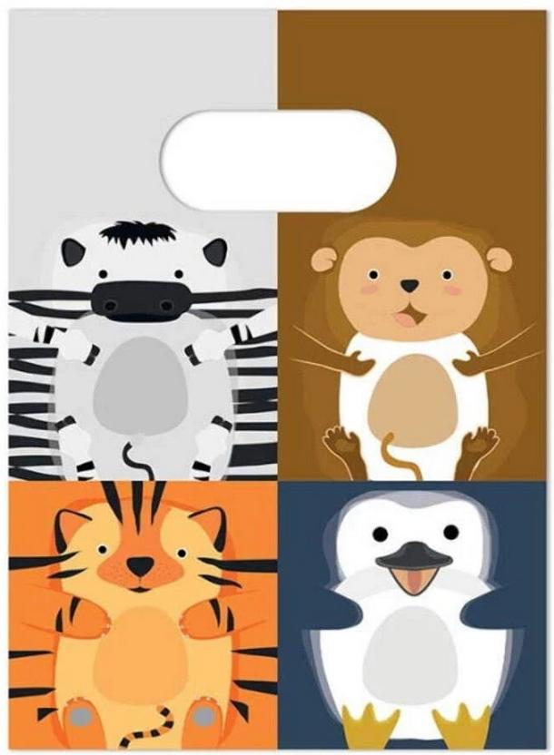 Torebki Prezentowe Papierowe Zwierzęta Zoo Safari Dżungla Urodziny 4Szt.