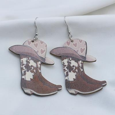 1 Pair Vintage Martin Boots Earrings, Hat Heart Shaped Earrings, Western Cowboy Boot Design, Suitable for Daily Wear