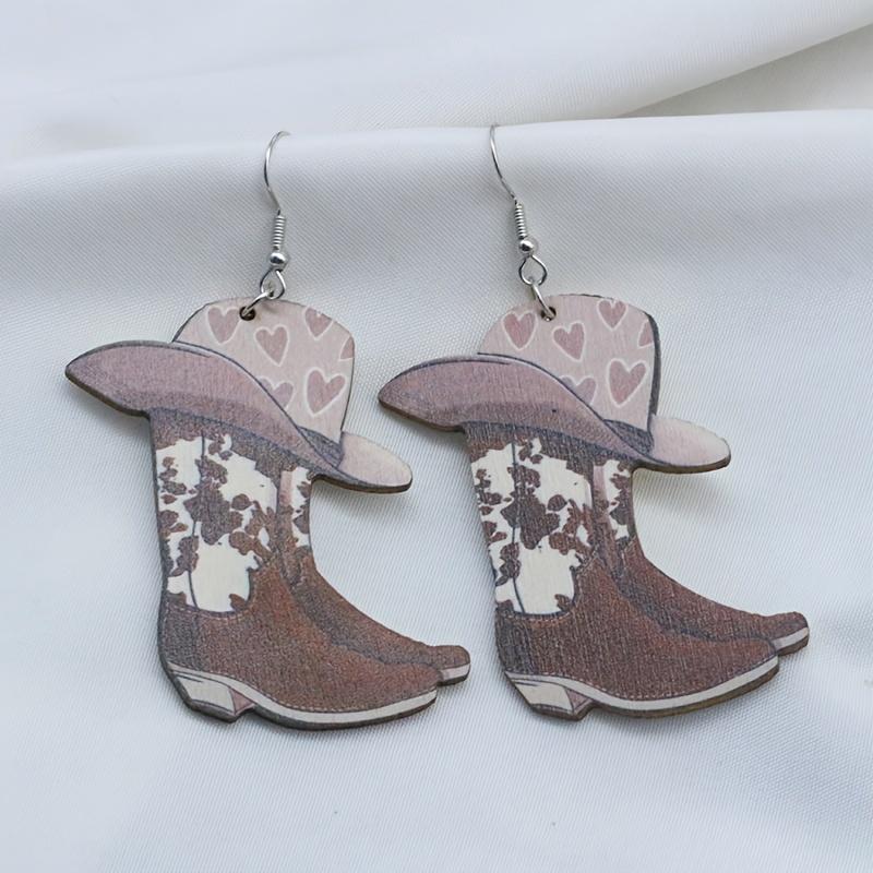 

1 пара винтажных серег в виде ботинок Мартина, серьги в форме шляпы и сердца, дизайн в стиле западного ковбоя, подходят для повседневной носки