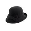 Filz Woll Eimerhut Schleife Trauerkappe Exquisiter Schwarzer Zylinderhut Damen