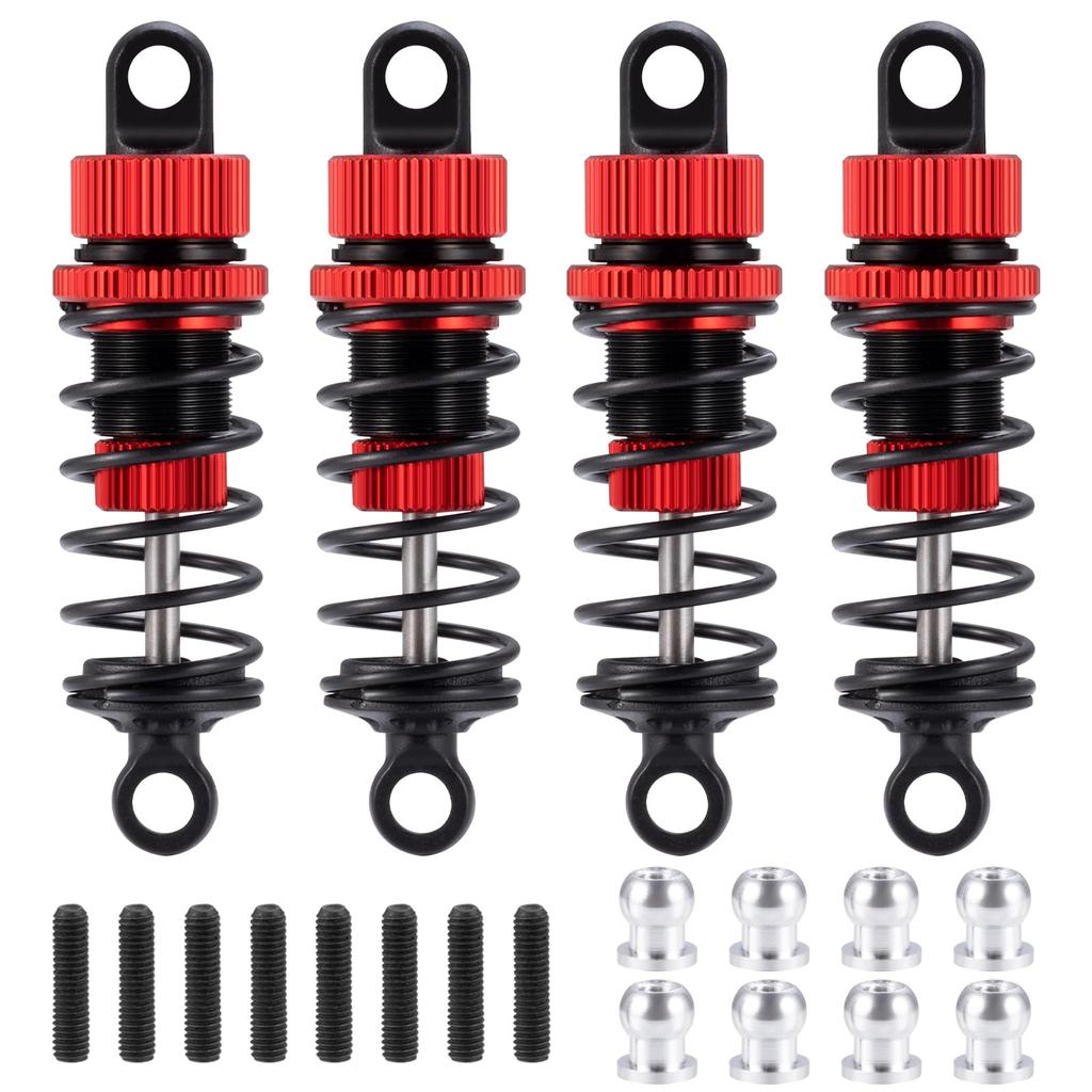 TRZX 4pcs RC Shock Absorbers, Front and Rear Shock Absorbers, 55mm and 62mm, Upgrade Parts for Tamiya TT02 1/10 RC Drift Car (62mm Red)