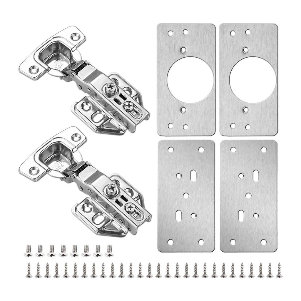 Premium-8er-Pack Scharnier-Reparaturblech für Küchenschränke mit 4er-Pack Vollüberlappenden Soft-Close-Scharnieren - Scharnier-Reparatur-Kit-Platte für Schrank
