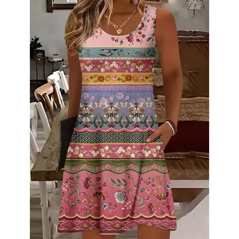 for plus Size - For Plus Size - Elegant Knee-Length Round Neck Sleeveless Dress for Plus Size Women S