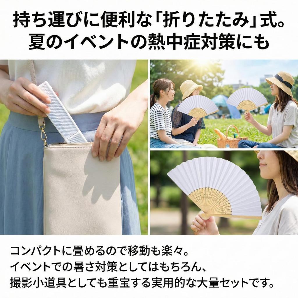 Kaoco Folding Plain Large Set Fan, White, DIY, Drawing, Calligraphy, Wedding, Party, (20)