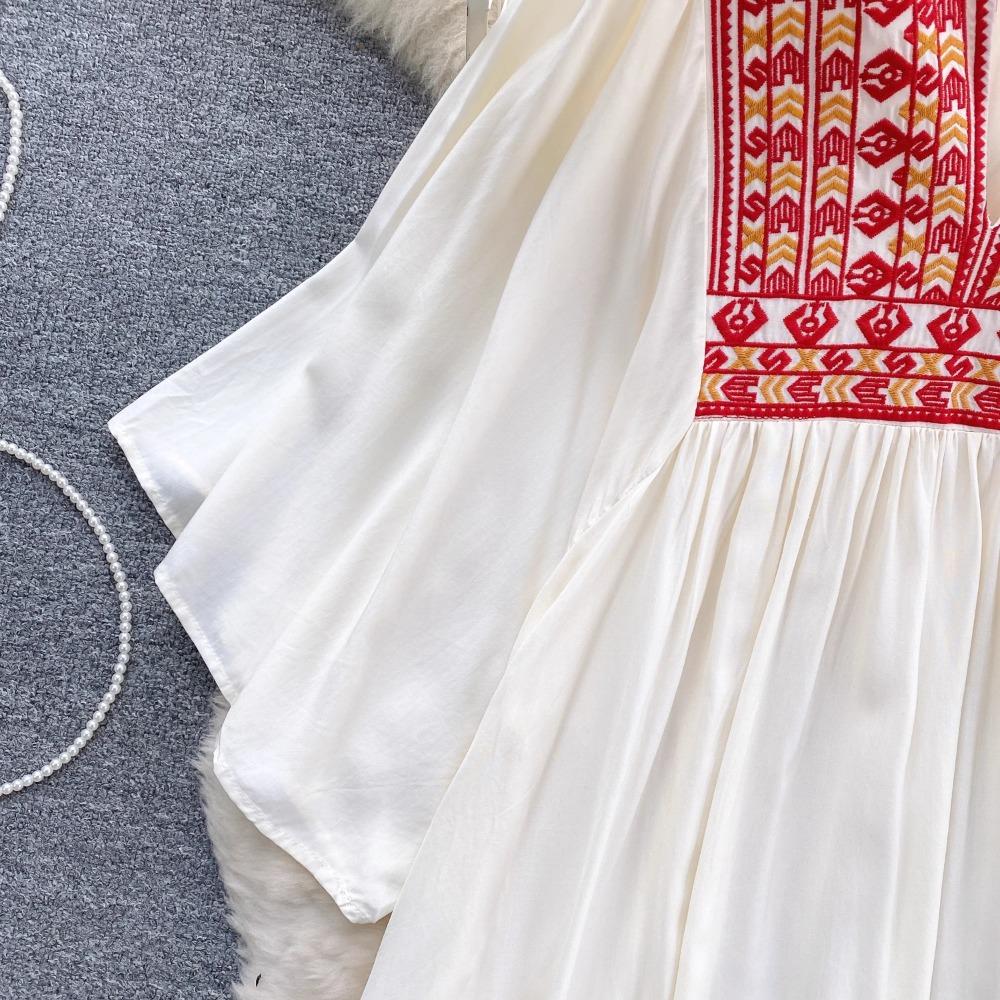 Женские платья Новое поступление V-образный вырез вышитый воланами край длинный — фото 6