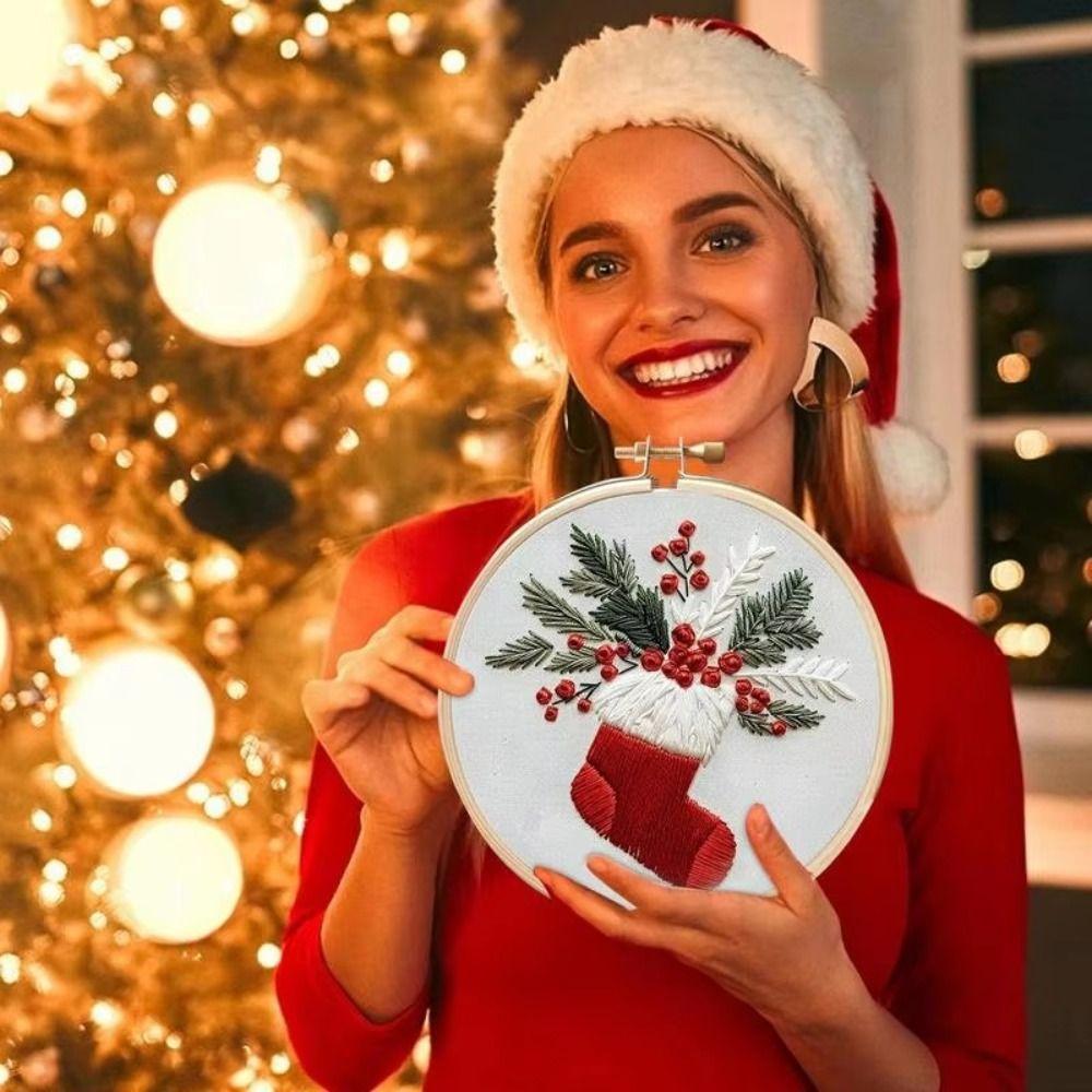 Craft Christmas Cross Stitch Kits With Embroidery Hoop Christmas Decoration  Embroidery Beginners