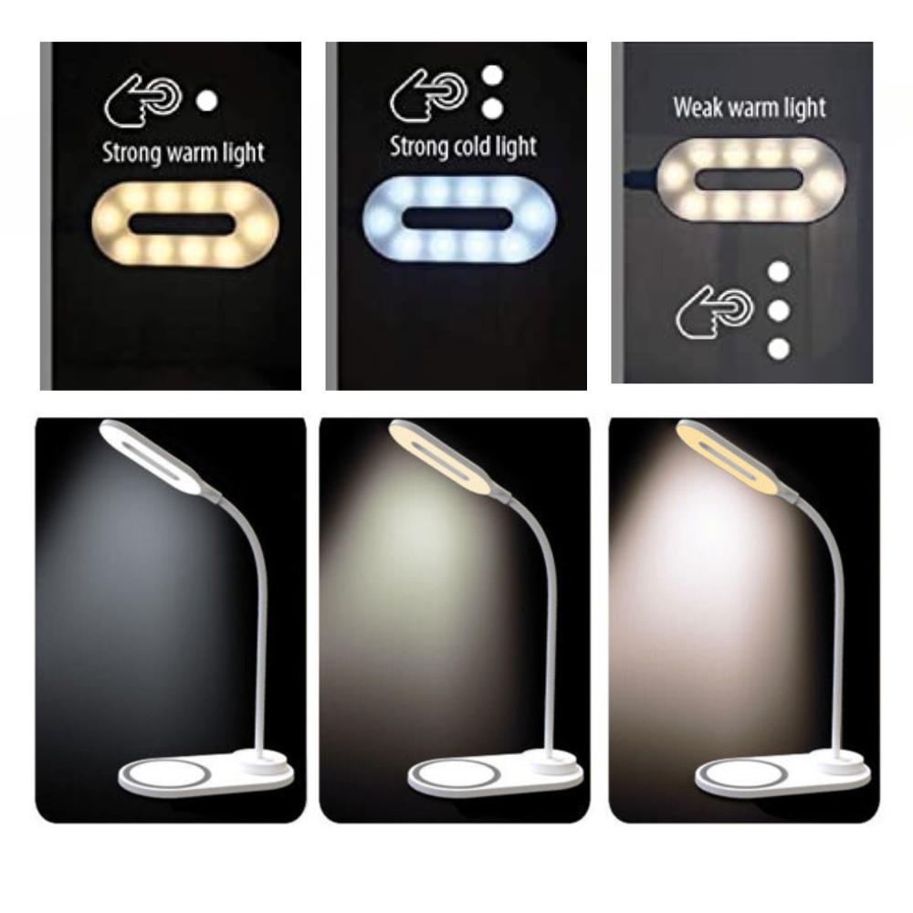 Inductive charger, LED desk lamp, white container, cable, adjustable