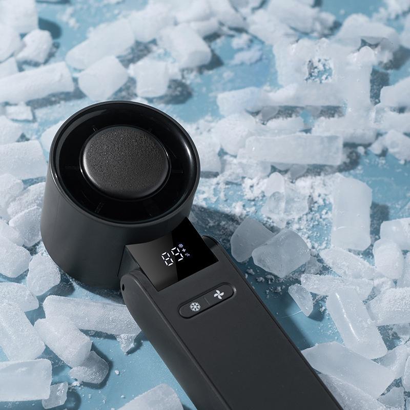 High Speed Handheld Ice Pack Air Cooling Mini Fan Outdoor Camping Portable Foldable Small Neck Fan with LED Digital Display