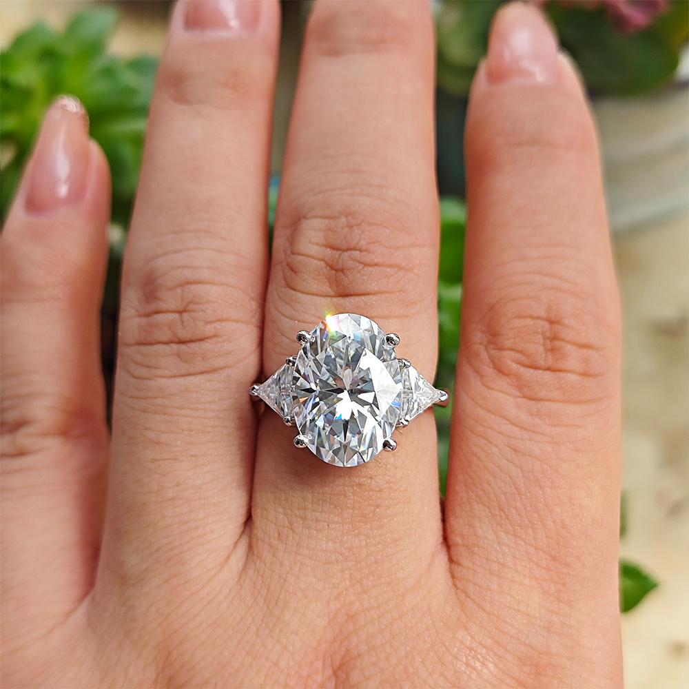 9CTTW Oval Cut Full Moissanite Engagement Ring for Women   Copper3 Stone Triangle Diamond Ring Wedding Bands Jewelry