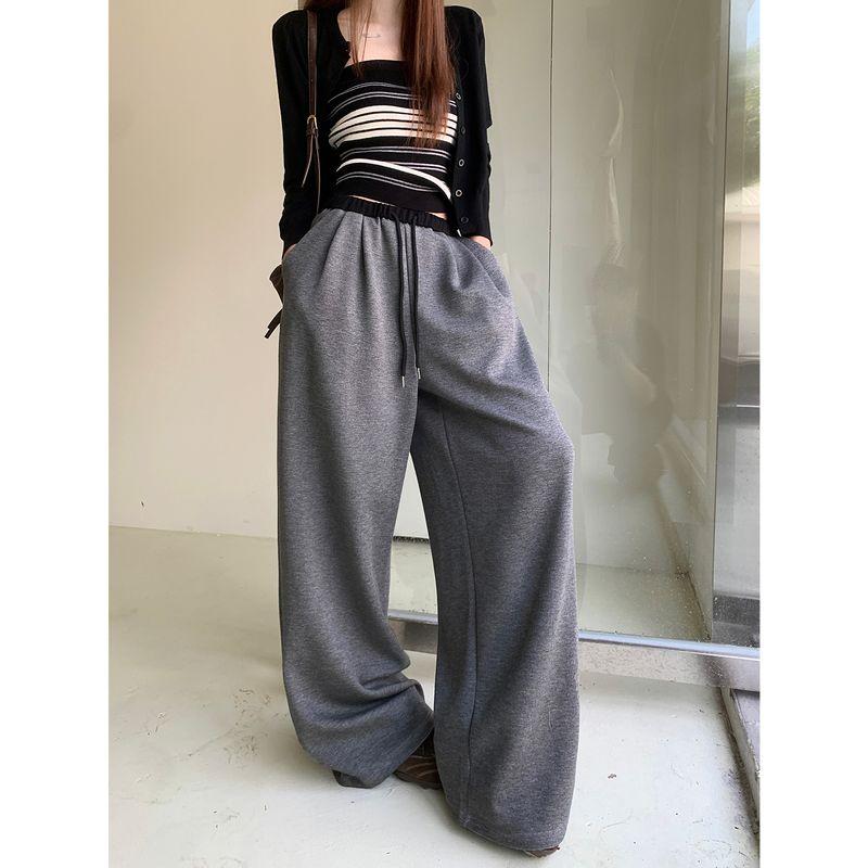 Kumikumi Idle Style Waist Head Patchwork Drawstring Drape Casual Pants Women Autumn All-Match Loose Wide-Leg Pants Trousers