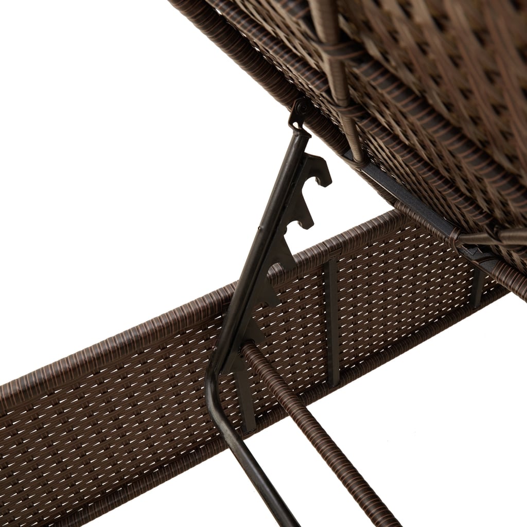 Sun Lounger with Table and Cushion Brown Poly Rattan