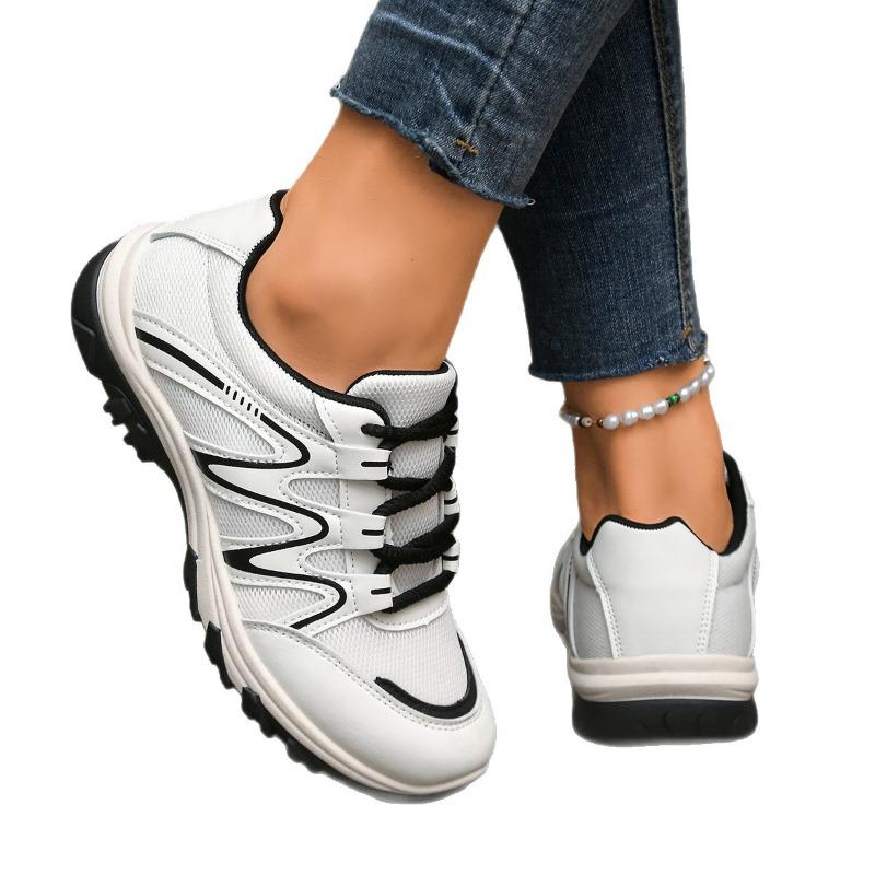 Women's Wide Width Fashion Sneakers - Front Lace-Up Breathable Mesh Athletic Shoes for Fall, Casual Comfort Walking Shoes in Extended Sizes