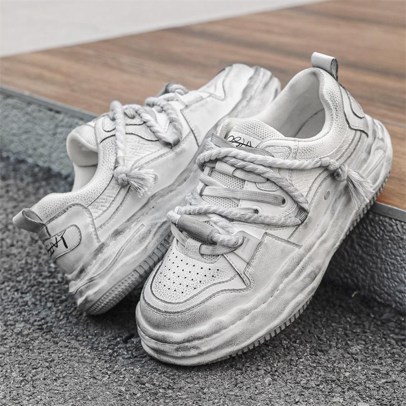 

2025 новый продукт растворимая подошва невидимое увеличение роста нишевые кеды на толстой подошве повседневная обувь старая полированная мужская обувь грязные папины кроссовки 38