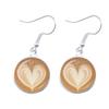 Coffee Latte Carving Love Heart Art Drop Earrings Chocolate Printing Flower Charm Jewelry For Women Gift Wholesale