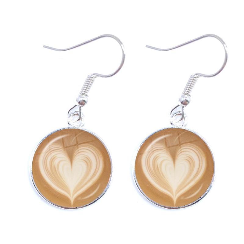Coffee Latte Carving Love Heart Art Drop Earrings Chocolate Printing Flower Charm Jewelry For Women Gift Wholesale
