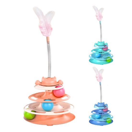 Turntable Tower Cat Toy 3-Tier Roller Track Toy with Spinning Balls Interactive Self Play Cat Teaser for Bored Indoor Adult Cats