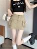 Khaki High-Waist Slim Short Skirt for Women - 2023 Autumn American Style