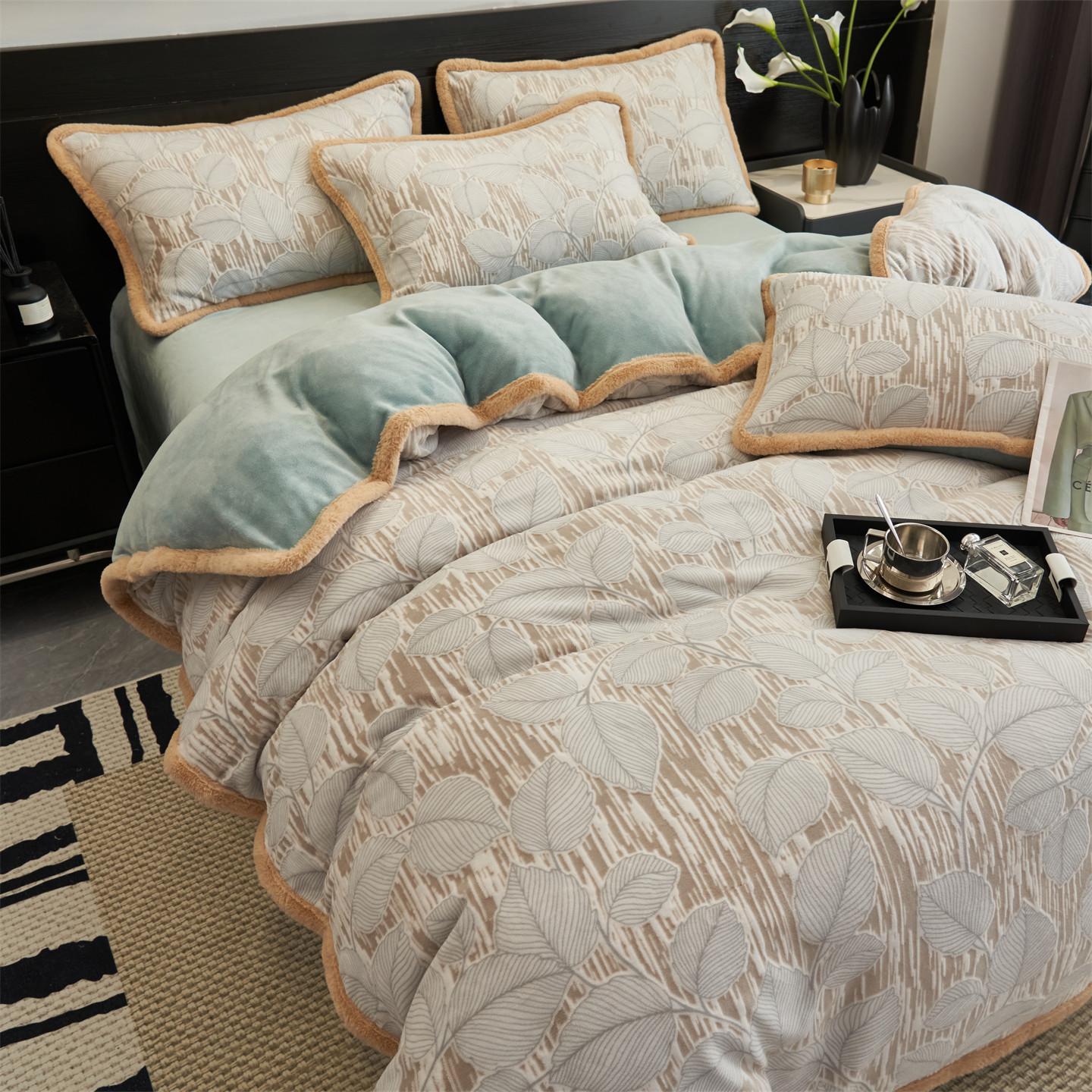 

Maternal And Infant Grade Thickened Milk Fleece Four-Piece Set Antistatic Warm Fleece Set Warm Carved Fleece Quilt Cover Bedding 1.2m sheet 3pc: quilt cover 150 * 200cm