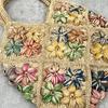 Handmade Crochet Flower Straw Bag Bohemian Raffia Beach Bags for Women Handbag Summer Travel Woven Shoulder Bag Cue Shopper Tote