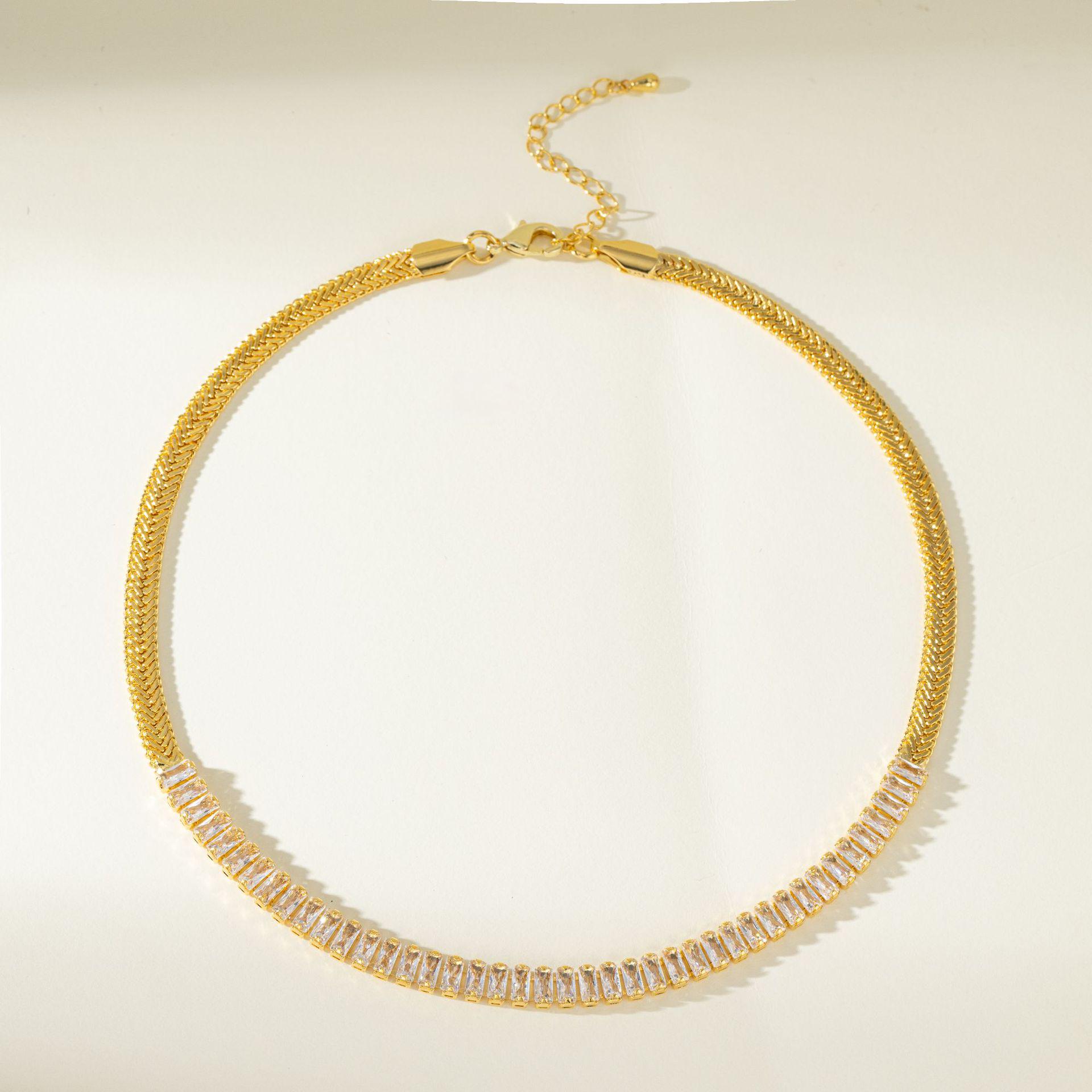 

Теннисное ожерелье с цирконами 18 карат, позолоченное золотом - европейская и американская модная цепочка на ключицу