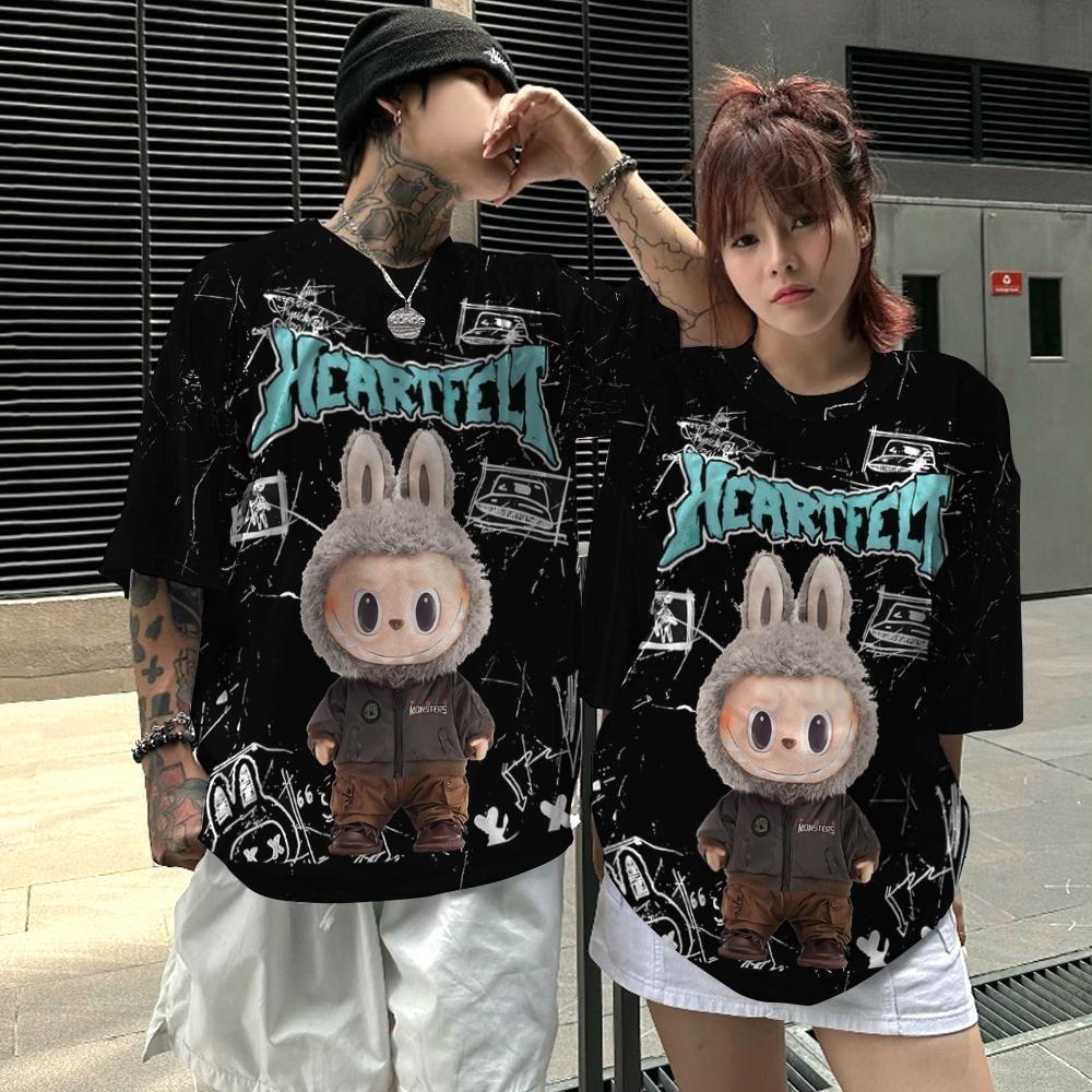 

Labubu Мужская и женская футболка с рисунком из джерси большого размера для спорта на открытом воздухе в корейском стиле, футболка с топом Blockcore для пары 5XL серый