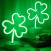 [ 2 Pack ]St Patricks Day Decorations Neon Signs With Holder Base,USB or 3-AA Battery Operated Neon Light With Green Lucky Clover Lights,LED Table