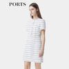PORTS Women's White & Black Striped Short Sleeve Midi Dress